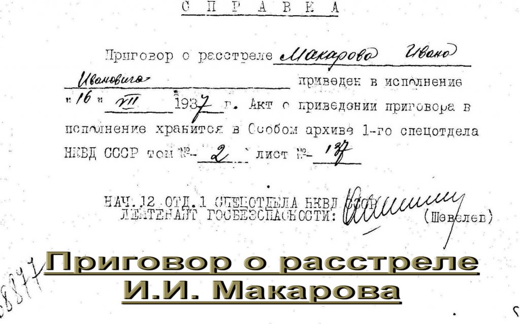 Приговор о растреле И.И. Макарова, датированный 16 июля 1937 года. Фото (Ю.В. Блудова).jpg